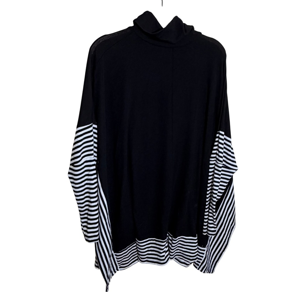 Blushing Brunette Black Striped‎ Mock Neck Poncho Sweater Oversized M 9730T